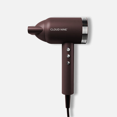 Dark Burgundy Airshot Pro hair dryer with 'Cloud Nine' brand logo on the tool, displayed on a white background. 