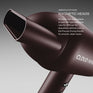The Dark Burgundy Airshot Pro hair dryer with magnetic heads and 'Cloud Nine' branding on a grey background. 'Versatile styling, magnetic heads. No other hair dryer adapts to your hair type and style. Use the Diffuser for beautifully defined curls or the Precise Drying Nozzle for smooth, sleek styles'.