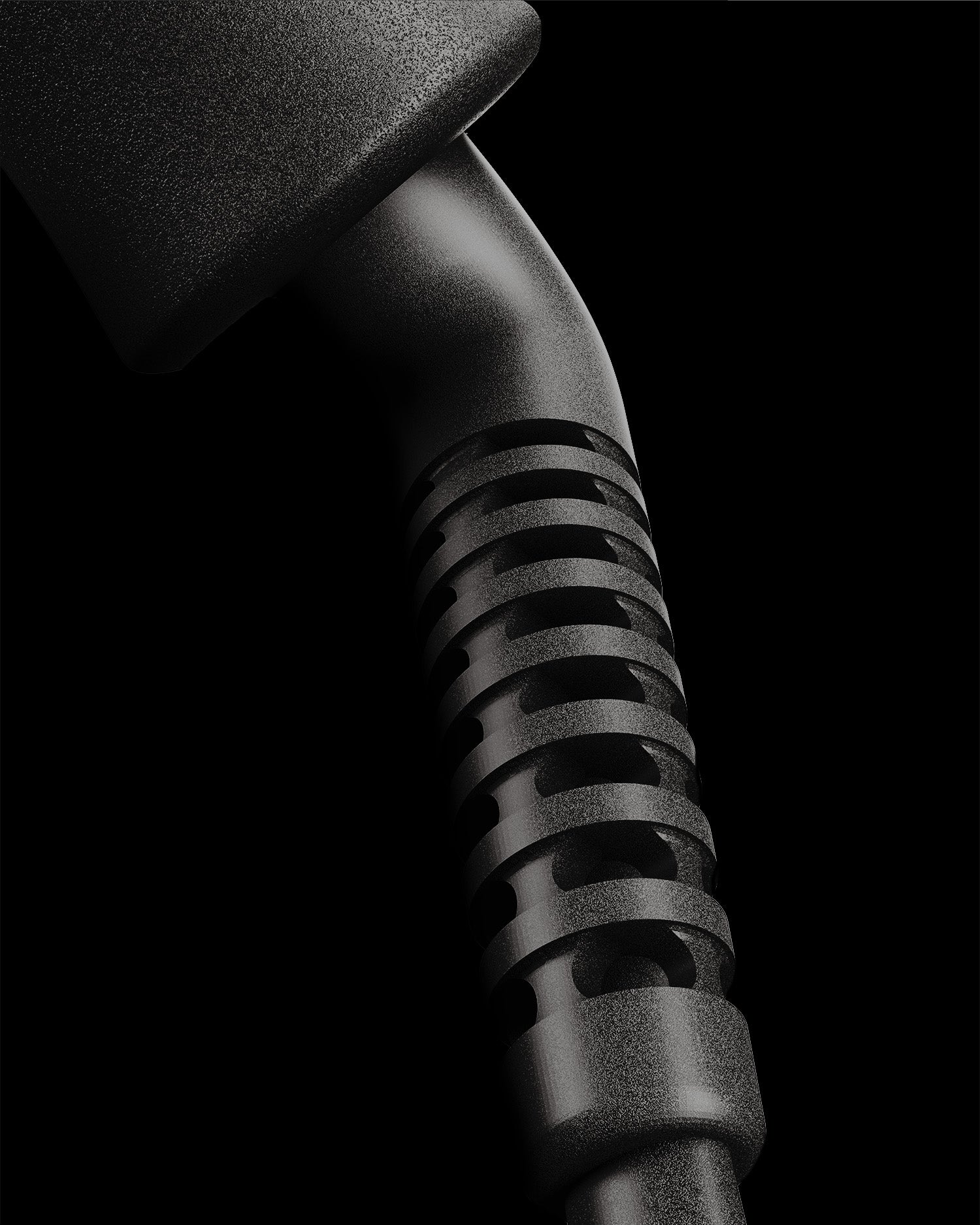 Close-up image of the 360° swivel cord on the black CLOUD NINE Curling Wand on a black background.